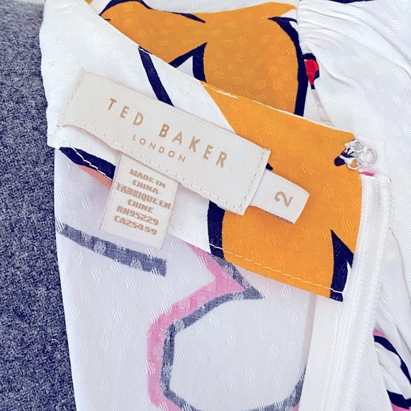 NWOT Ted Baker White Mini Dress w/pink, red and yellow flower (Ted size 2) - Picture 2 of 5